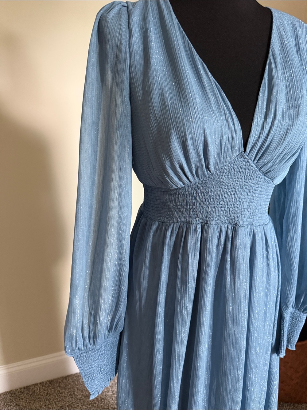 Baltic Born Cool Blue Long Sleeve V-Neck Maxi Dress - Picture 4 of 7